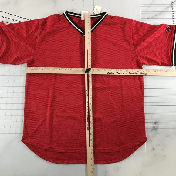 Vintage Champion Shirt Mens Medium Red Mesh V-Neck Short Sleeve Athletic Jersey - Picture 6 of 9